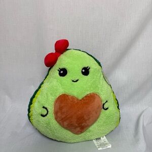 Cute Avocado Plush Pillow 13” Heart Pit Red Bow Green Stuffed Avocado Toy NWT